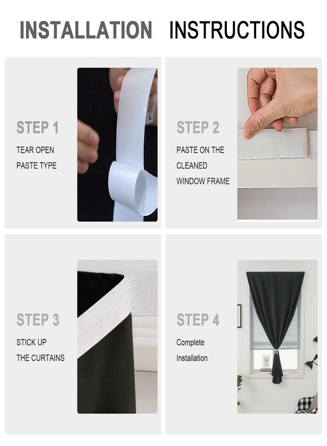 GONNRLY Self Adhesive Curtains - No Drilling, No Rod, Easy to Install Blackout Curtains for Window Blinds,Bedroom(Black 35 * 59in-1P) - Image 2